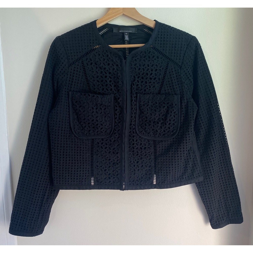 White House Black Market Jacket Womens 14 Black Eyelet Zip Up Boho Chic